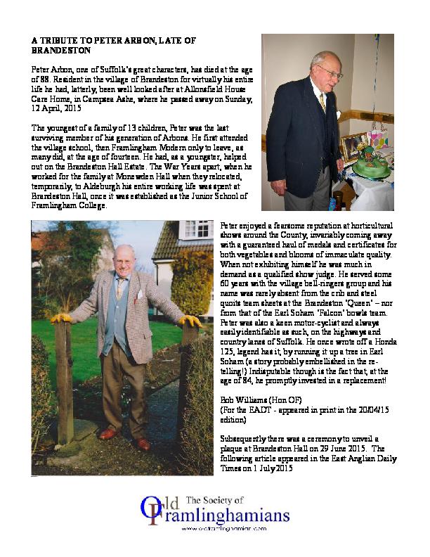 Tribute to Peter Arbon by Bob Williams