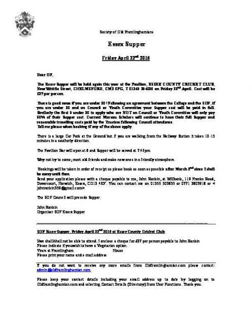 Essex Supper - 2016 invite
