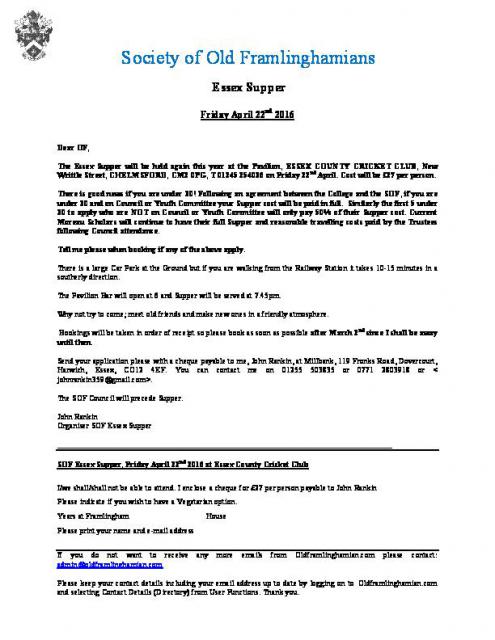 Essex Supper - 2016 invite