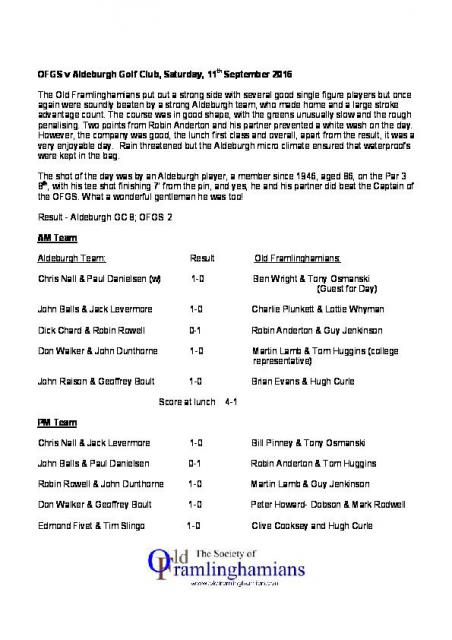 SOF Autumn Golf 2016 - article on match vs Aldeburgh