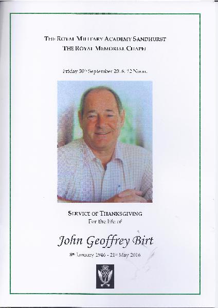 John Birt Memorial Service - order of service