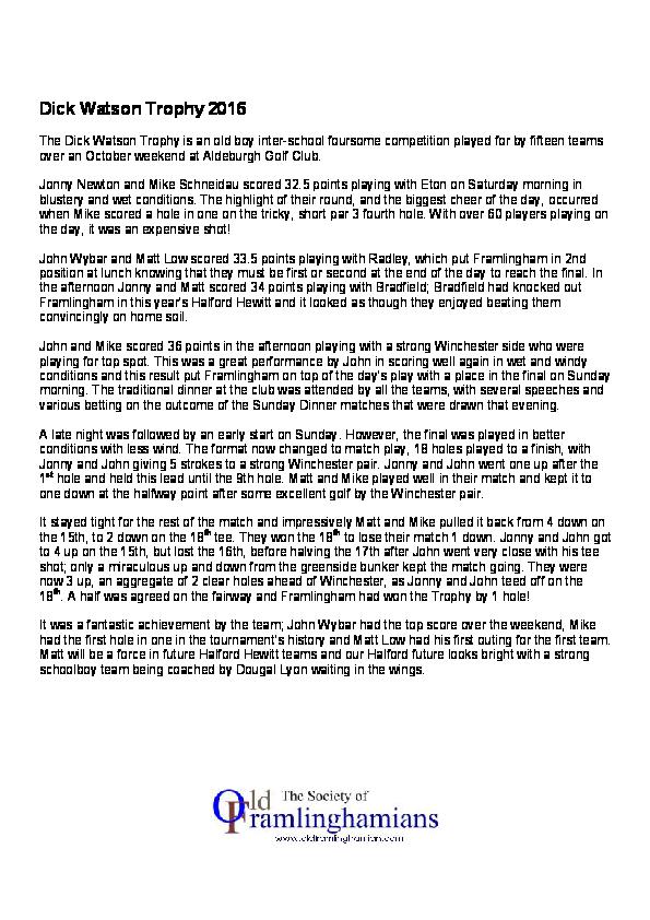 Dick Watson Trophy 2016