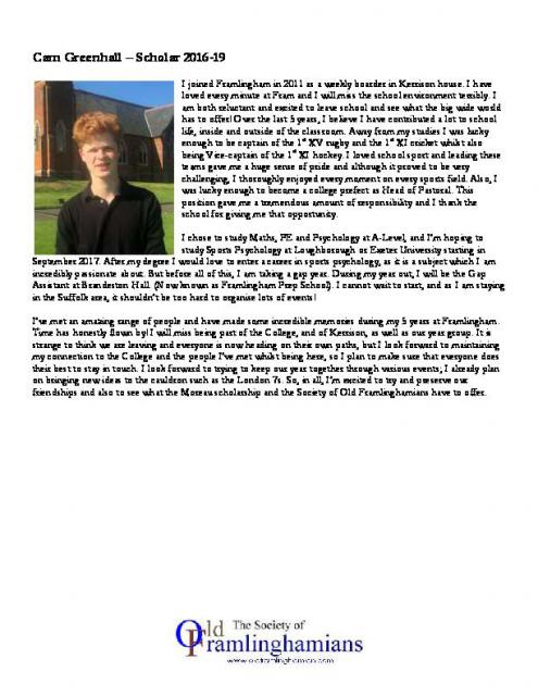 Cam Greenhall - Moreau Scholar