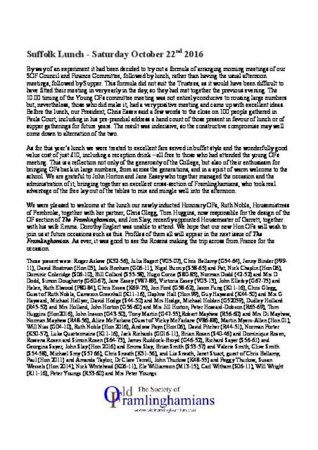 Suffolk Lunch - October 2016