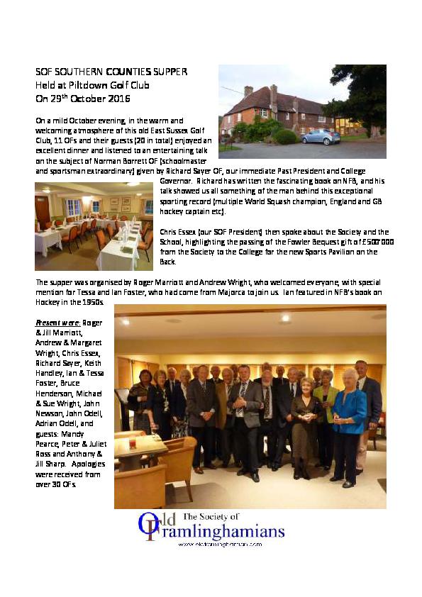 Southern Counties Supper report - 291016