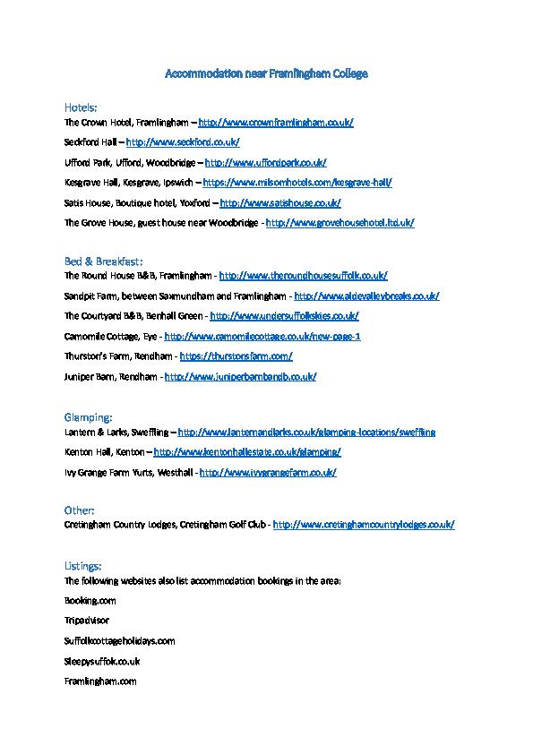 Accommodation near Framlingham College