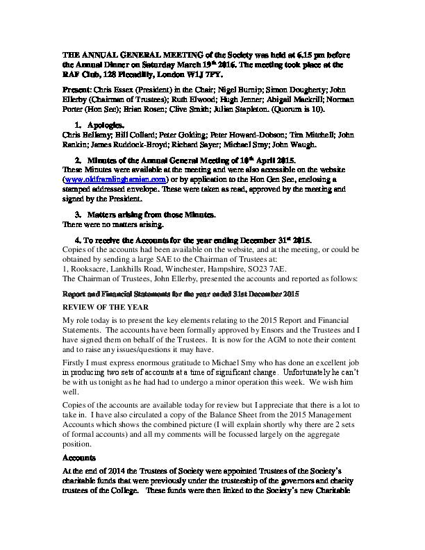 Minutes of 2016 AGM