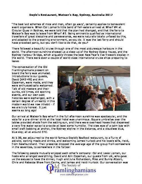 Doyles OF Dinner - February 2017