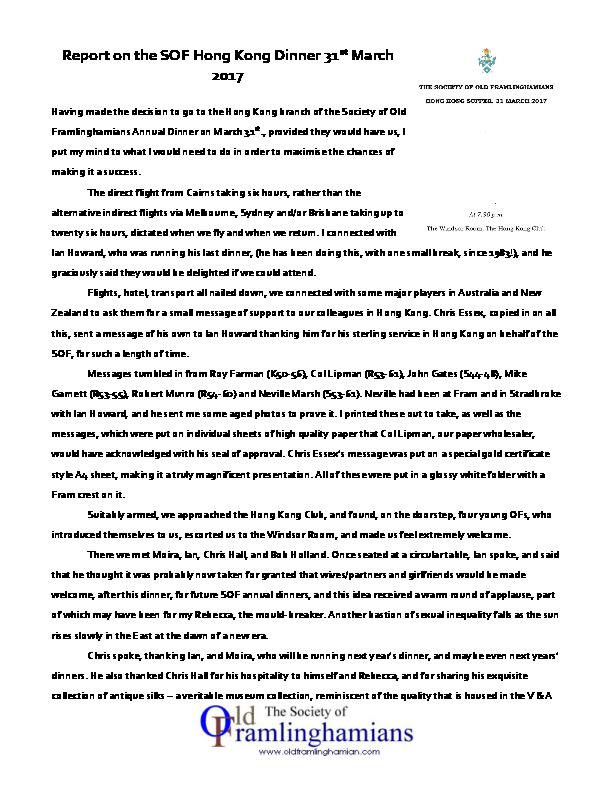 Hong Kong Supper Report