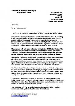 RE Hewitt Centenary Stone -letter from James RB