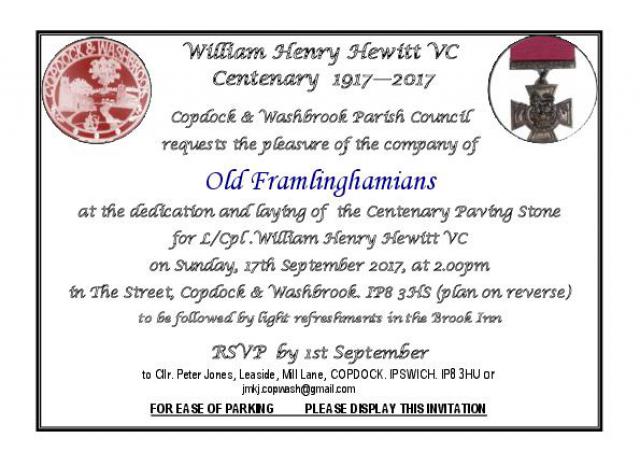 RE Hewitt VC Stone Ceremony - GENERAL INVITE