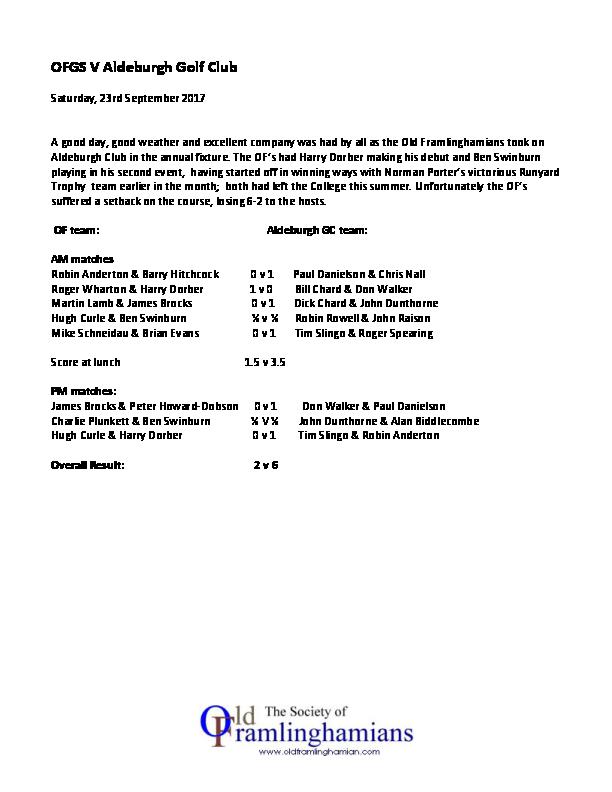 OFGS v Aldeburgh GC - 23 September 2017