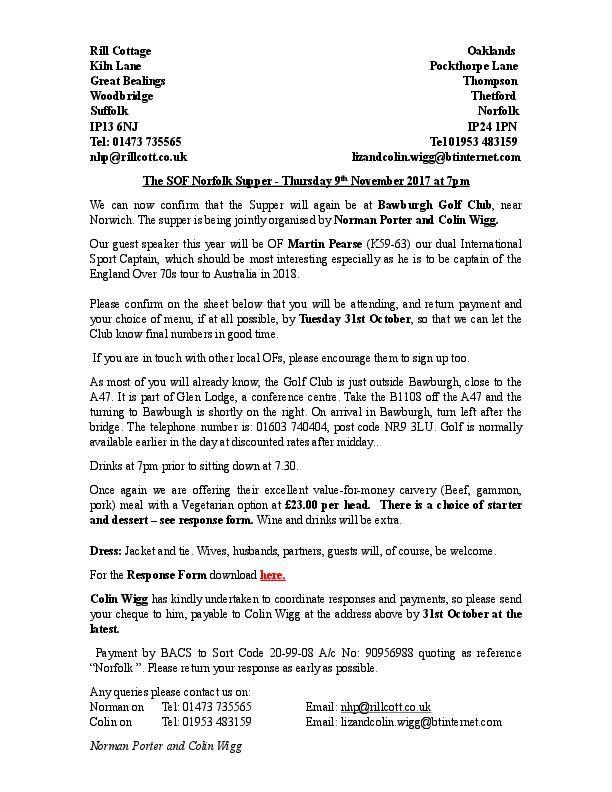 Norfolk Supper 2017 - invitation