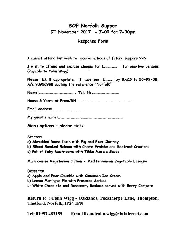 Norfolk Supper 2017 - response form