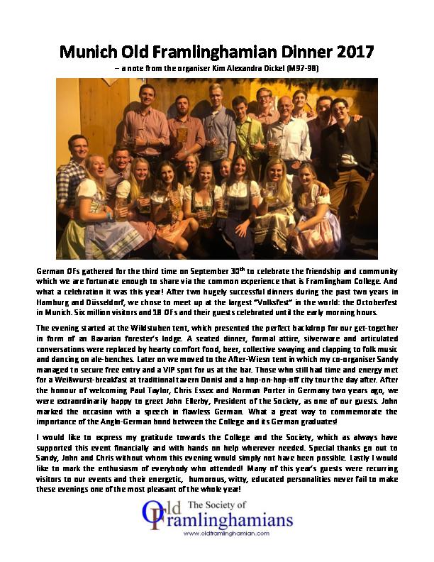 Munich Old Framlinghamian Dinner__ Article