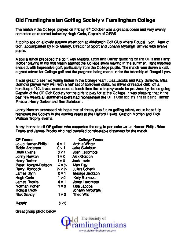 OFGS vs College October 2017