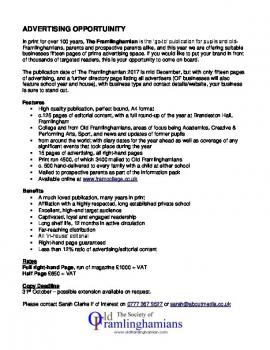 Framlinghamian - advertising opportunity 2017