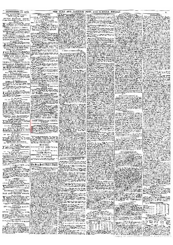 1871 Advert - 11.Bury and Norwich Post - Tues 12 Sept 1871
