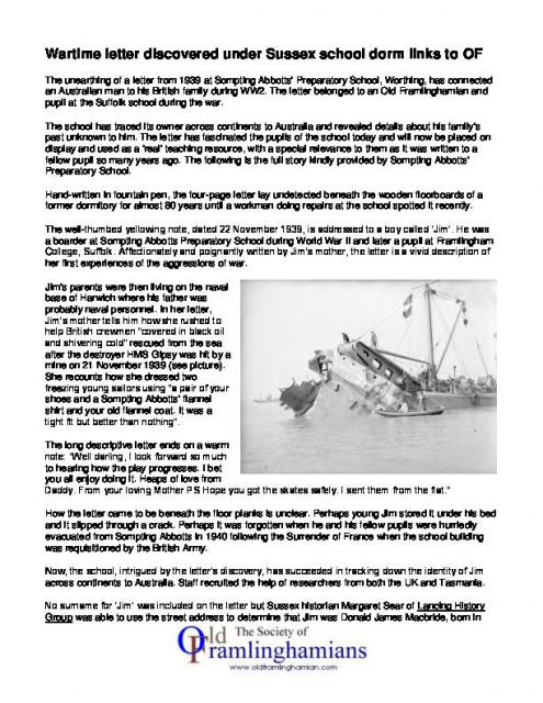 Donald James MacBride - Wartime letter