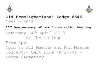 Old Framlighamians? Lodge 6646 70th post card flyer