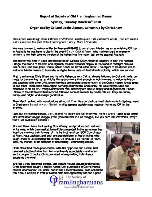 March 2018 Sydney OF reunion