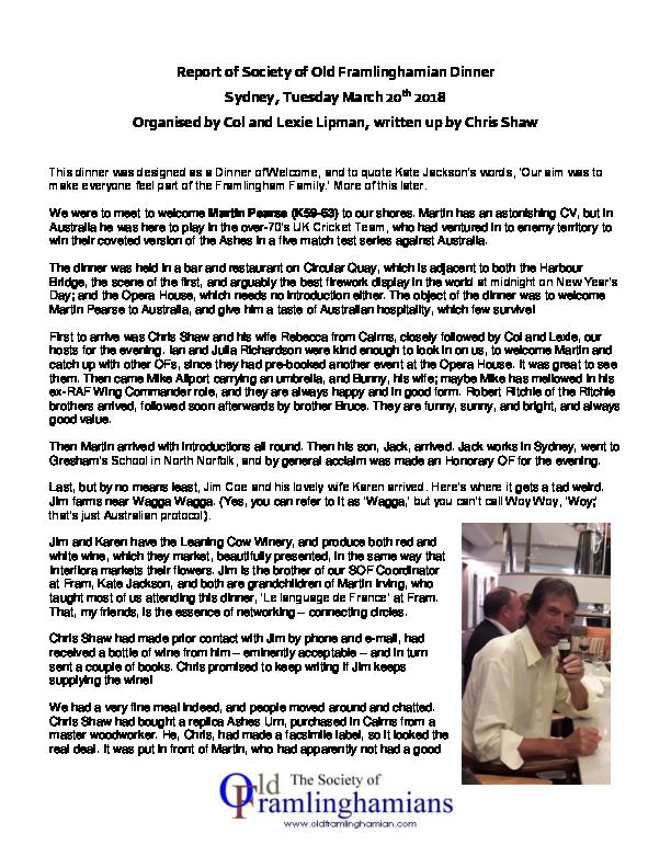 March 2018 Sydney OF reunion