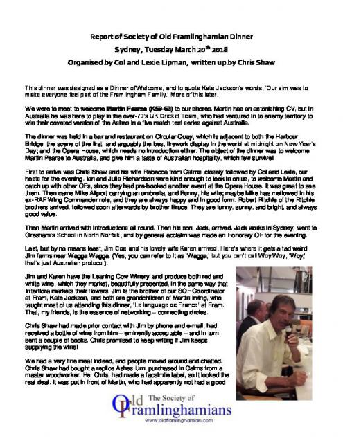 March 2018 Sydney OF reunion