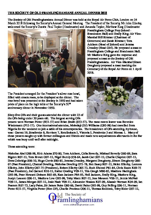 2018 SOF Annual Dinner Report