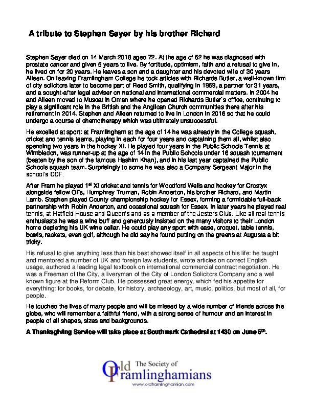 Tribute to Stephen Sayer