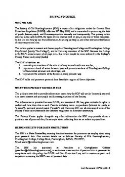 Draft Update to Website Statement on Data Protection Policy 100518