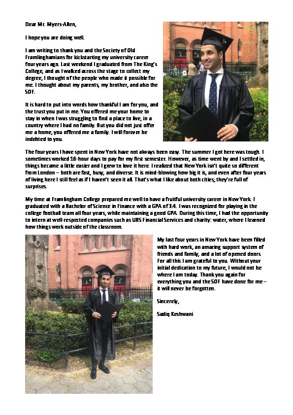 Letter from Sadiq Keshwani - May 2018