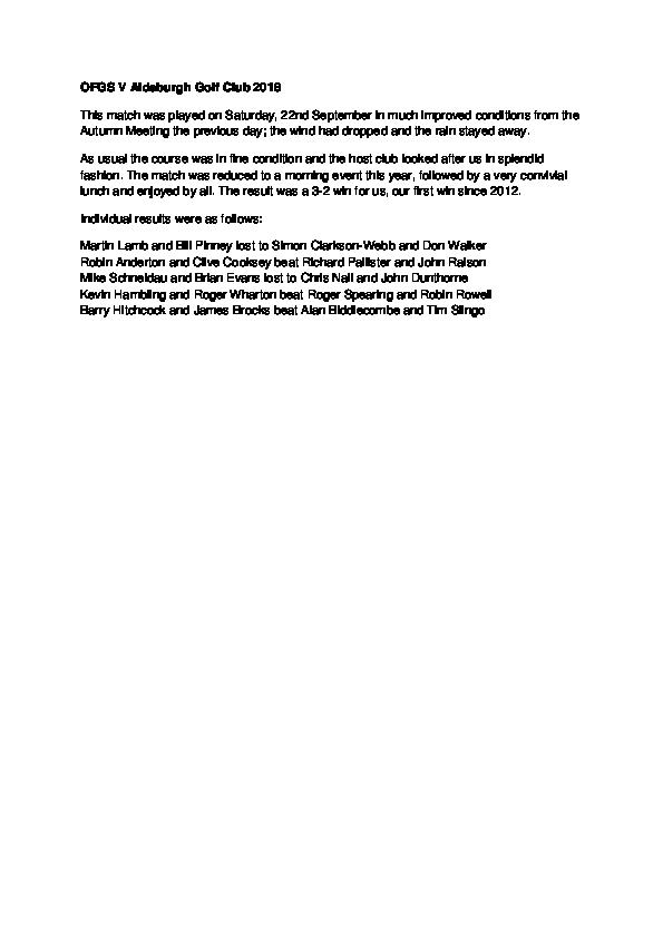 OFGS V Aldeburgh Golf Club 2018