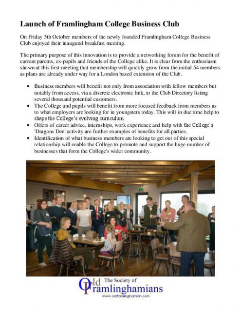Launch of Framlingham College Business Club