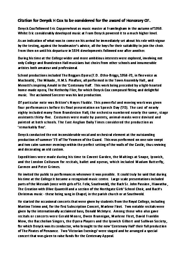 Deryck Cox - Citation