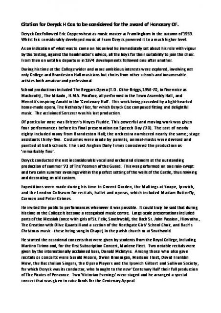 Deryck Cox - Citation