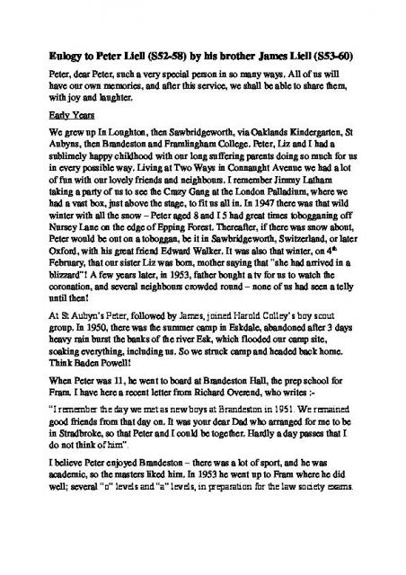 Eulogy for Peter Liell