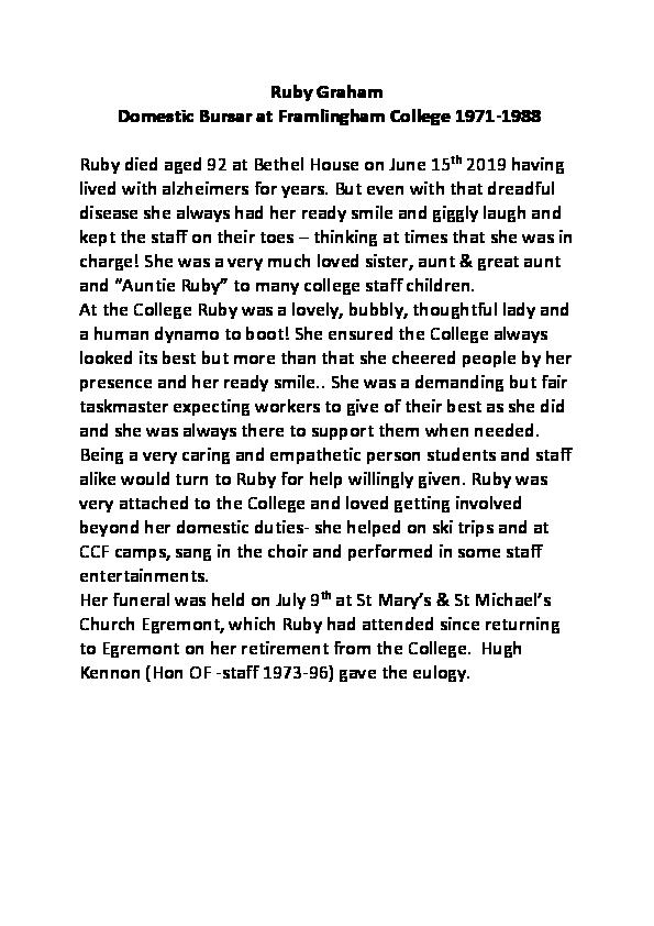 Ruby Graham Obituary