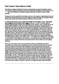 Paul Taylor final speech day