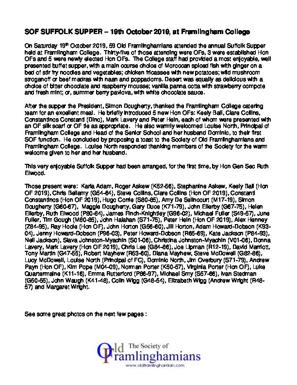 SOF Suffolk Supper Report 2019