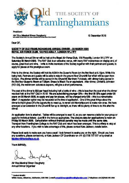 SOF Annual Dinner 2020 Full Details