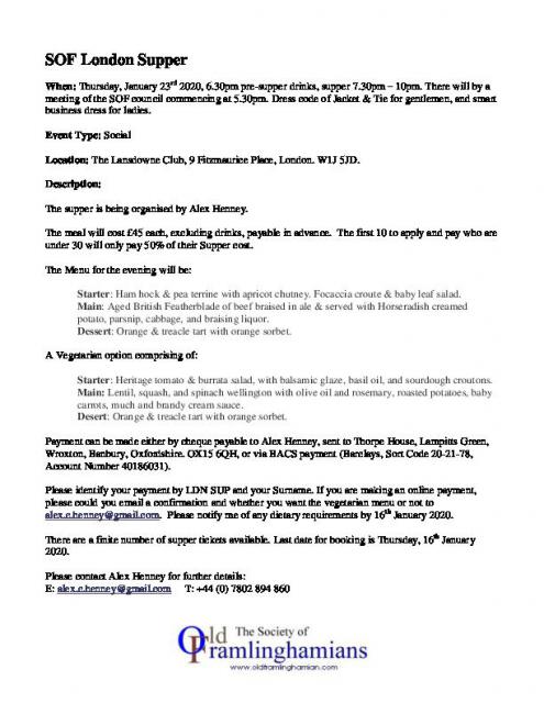 SOF London Supper - 230120