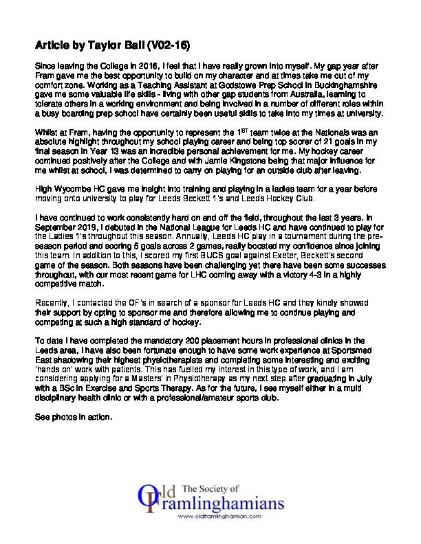 Taylor Ball article - March 2020