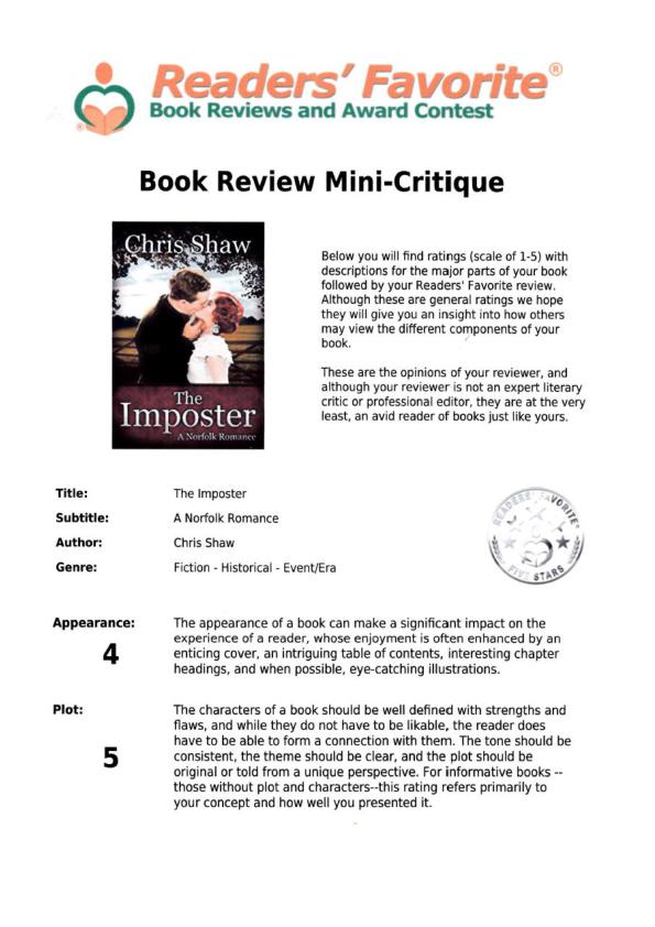 Chris Shaw - book review of The Imposter - Charles Remington