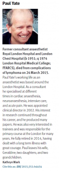 Dr Paul Michael Yate (S59-69) - obituary