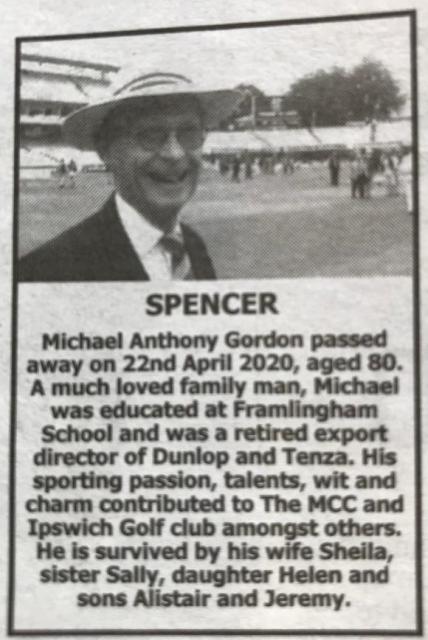 Michael Spencer (R51-58) - Times Obituary - May 2020