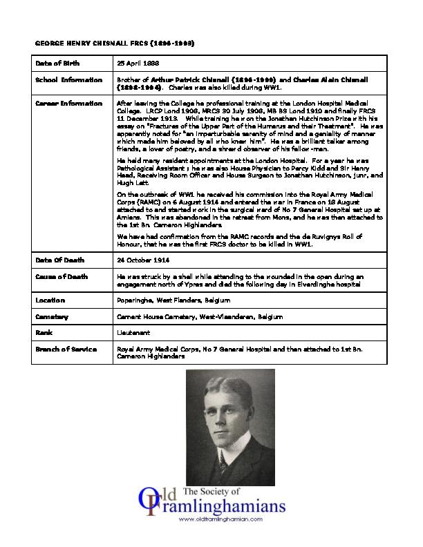 GEORGEHENRYCHISNALLFRCS1896-1903