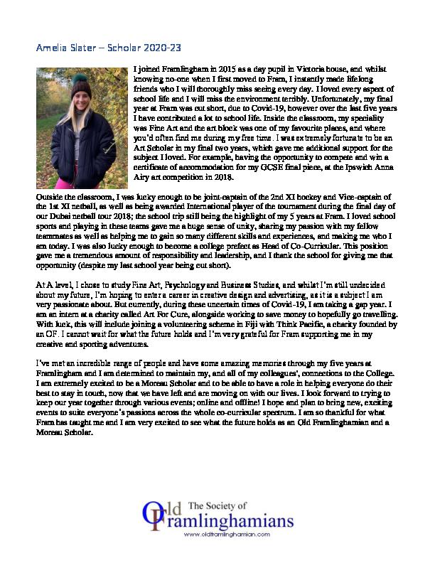 Amelia Slater ? Moreau Scholar Profile
