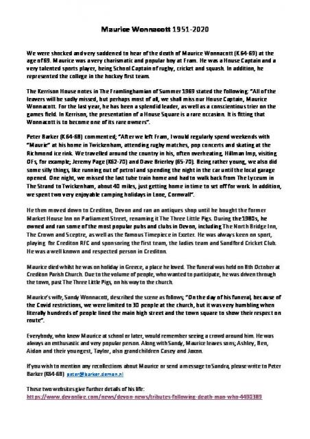 Maurice Wonnacott Obit 8 1 2021