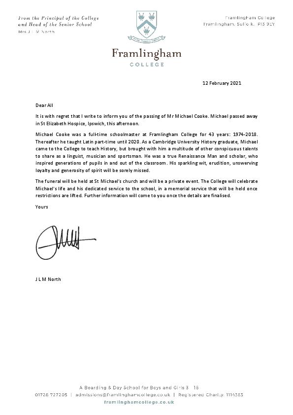 Michael Cooke Letter