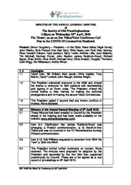 DRAFT MINUTES OF SOF AGM HELD ON 29 APRIL 2020
